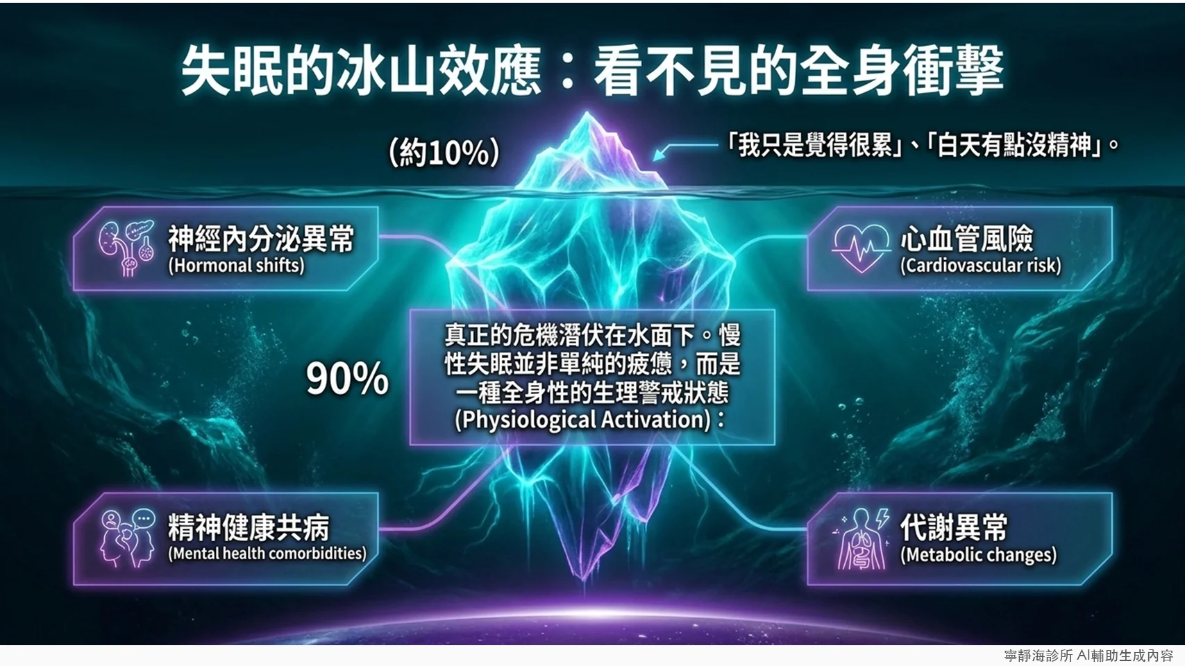 失眠冰山效應:僅10%是疲倦表象,90%是全身性生理警戒