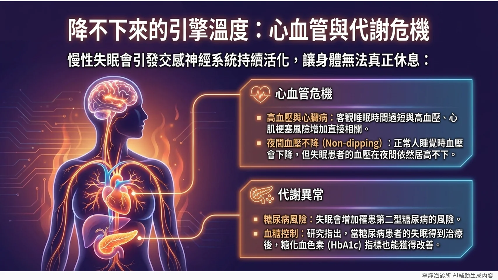慢性失眠心血管代謝風險:高血壓、心肌梗塞、第二型糖尿病