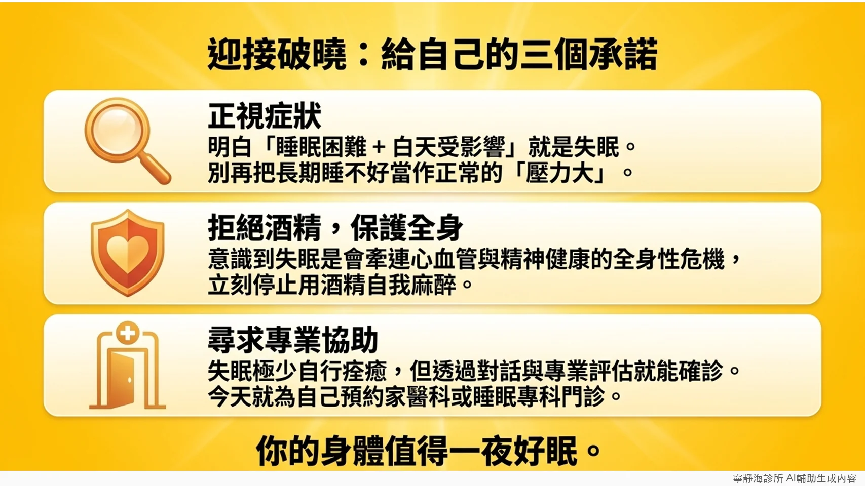 失眠自我檢視三步驟:正視症狀、拒絕酒精、尋求專業協助