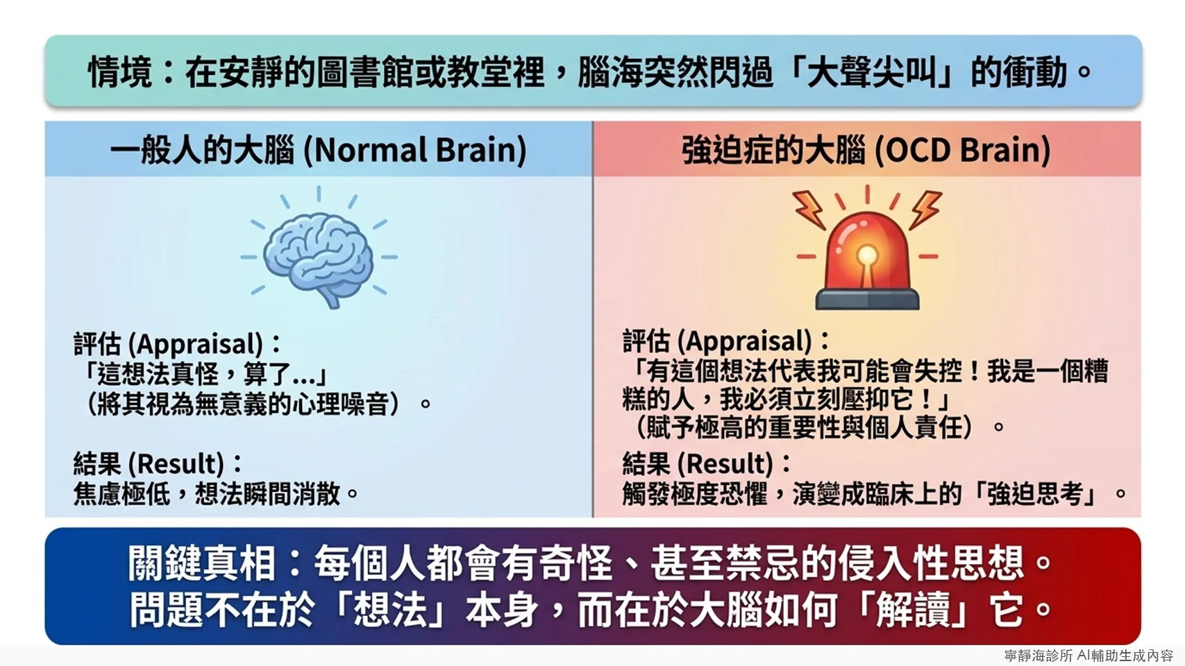 強迫症大腦評估差異:一般人視為無意義念頭,強迫症大腦賦予過度重要性