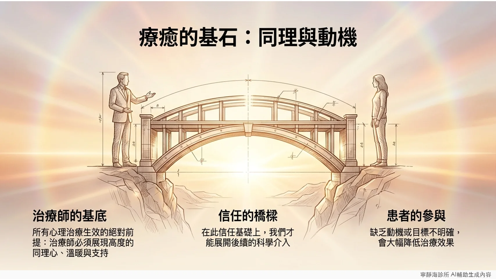 心理治療成功的基礎:治療師同理心、信任關係、患者參與動機