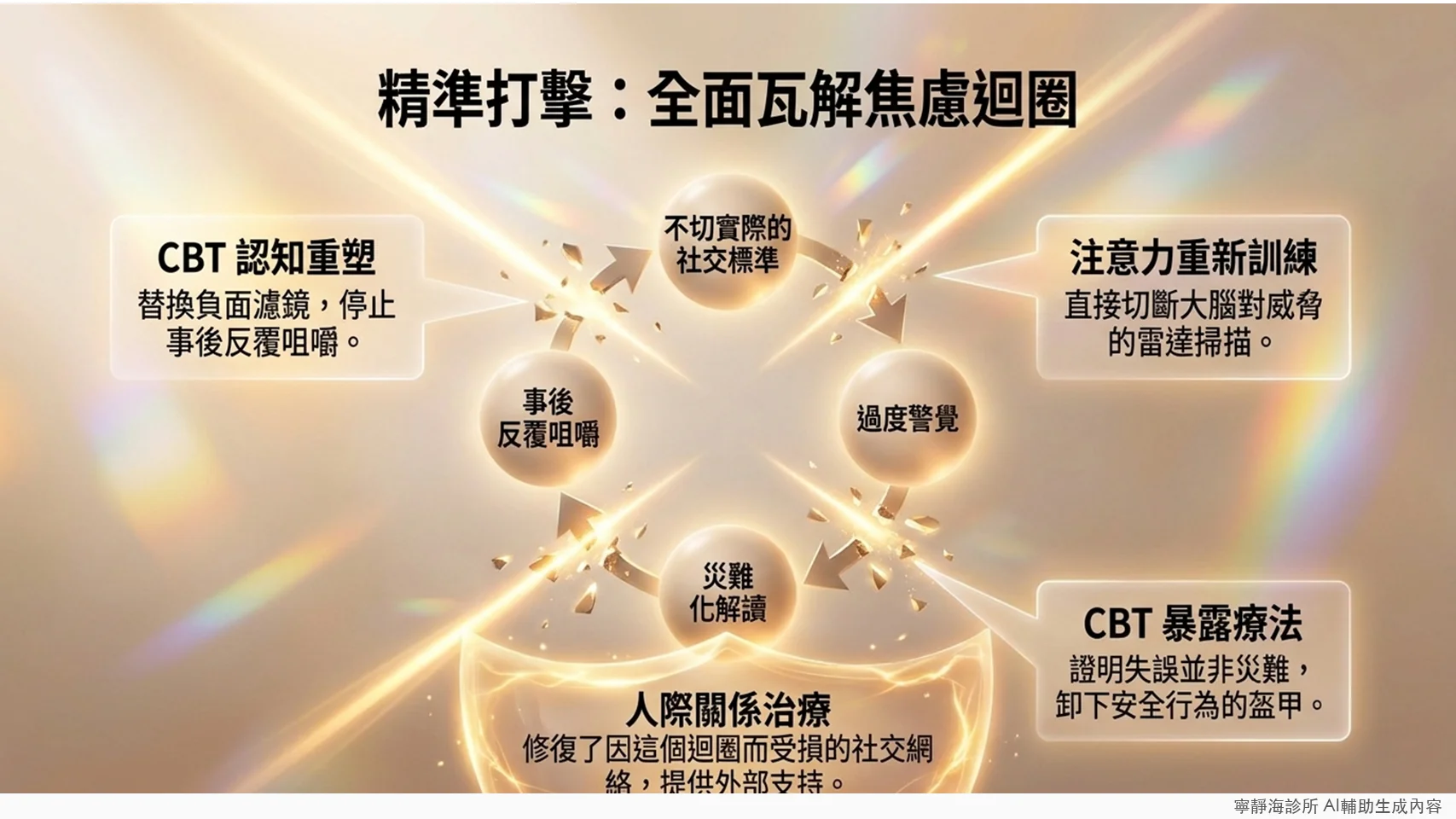 四種心理治療如何分別擊破社交焦慮的惡性循環各個環節