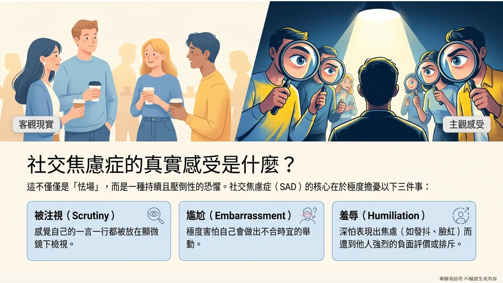 社交焦慮症核心恐懼:被注視、尷尬、羞辱