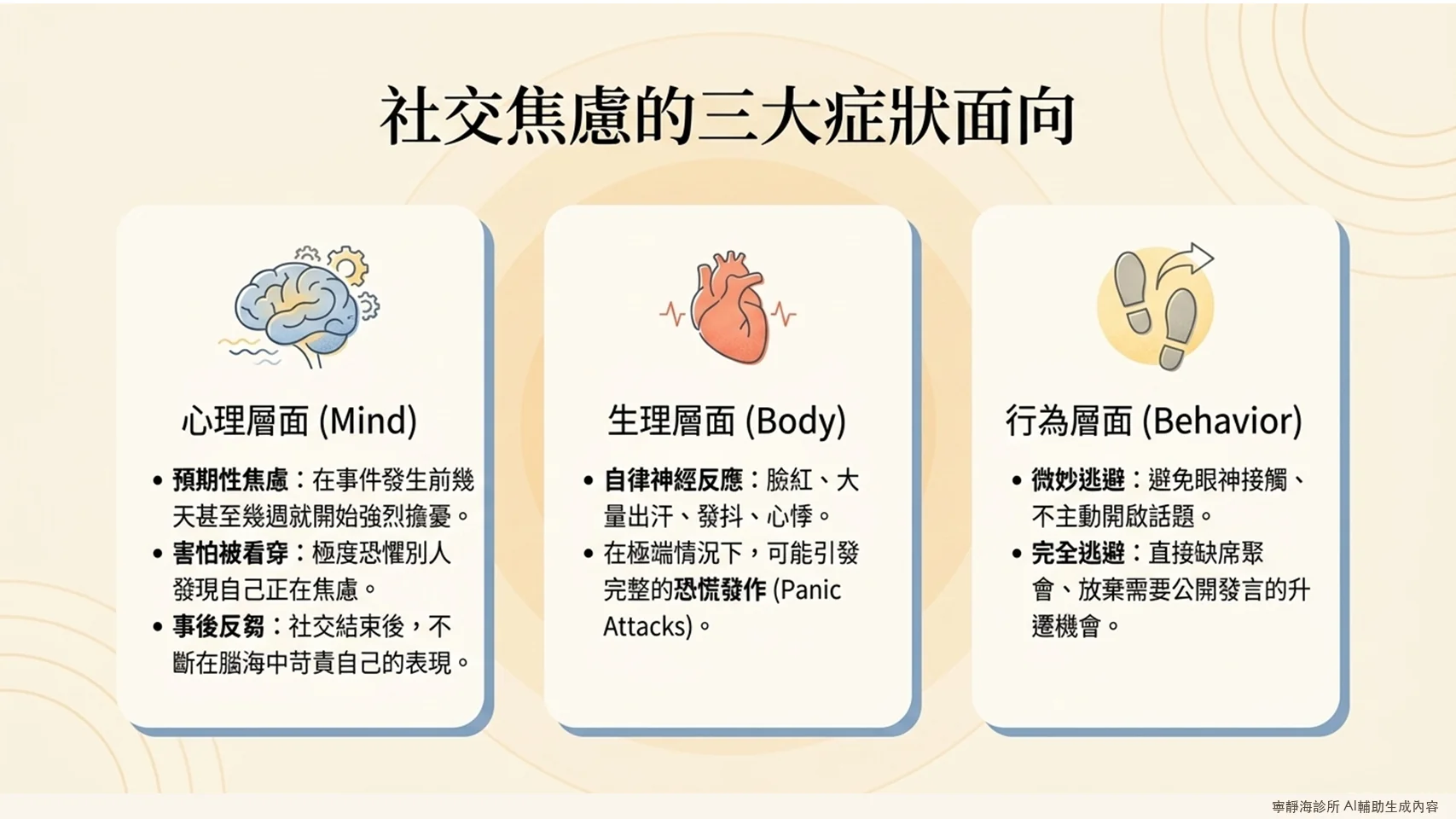 社交焦慮症三大症狀:心理預期性焦慮、生理臉紅心悸、行為逃避